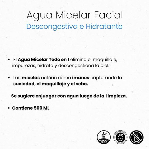 Agua Micelar Facial Descongestiva Todo En Uno 500 ml Libra