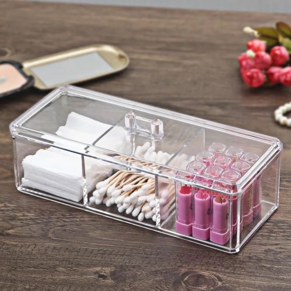 Organizador Cosmeticos Maquillaje 3 Espacios C/Tapa Acrilico 