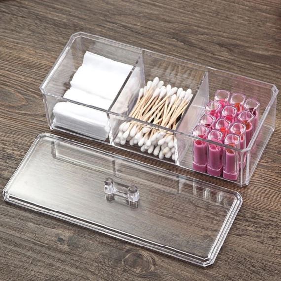 Organizador Cosmeticos Maquillaje 3 Espacios C/Tapa Acrilico 