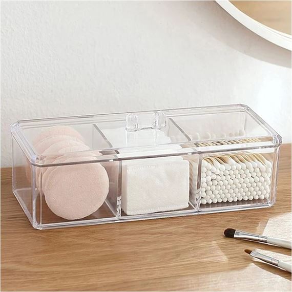 Organizador Cosmeticos Maquillaje 3 Espacios C/Tapa Acrilico 