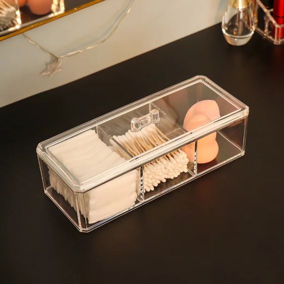 Organizador Cosmeticos Maquillaje 3 Espacios C/Tapa Acrilico 