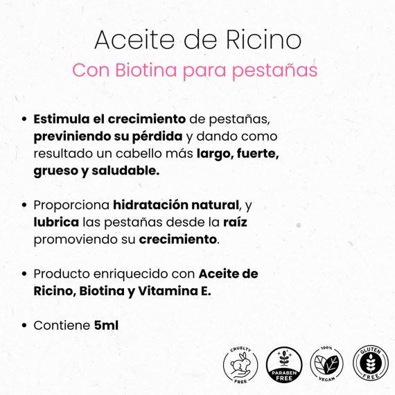 Aceite de Ricino Pestañas Crecimiento Biotina 5 ml Veganis